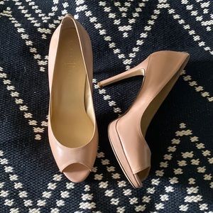 Nude peep toe platform heels